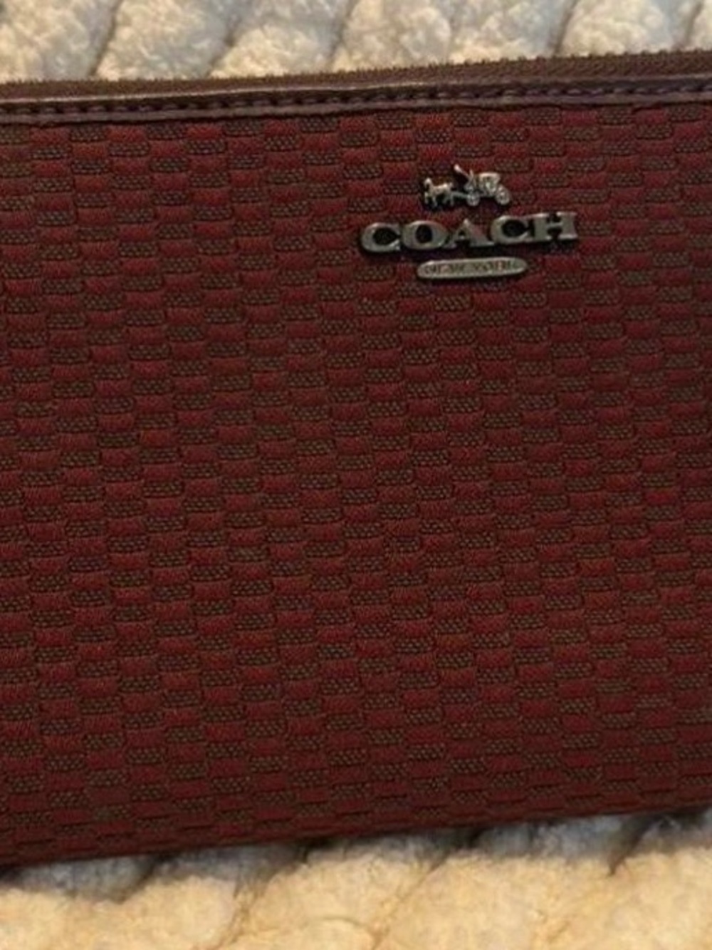 Coach Woven Zip Pouch in Burgundy with Silver Hardware